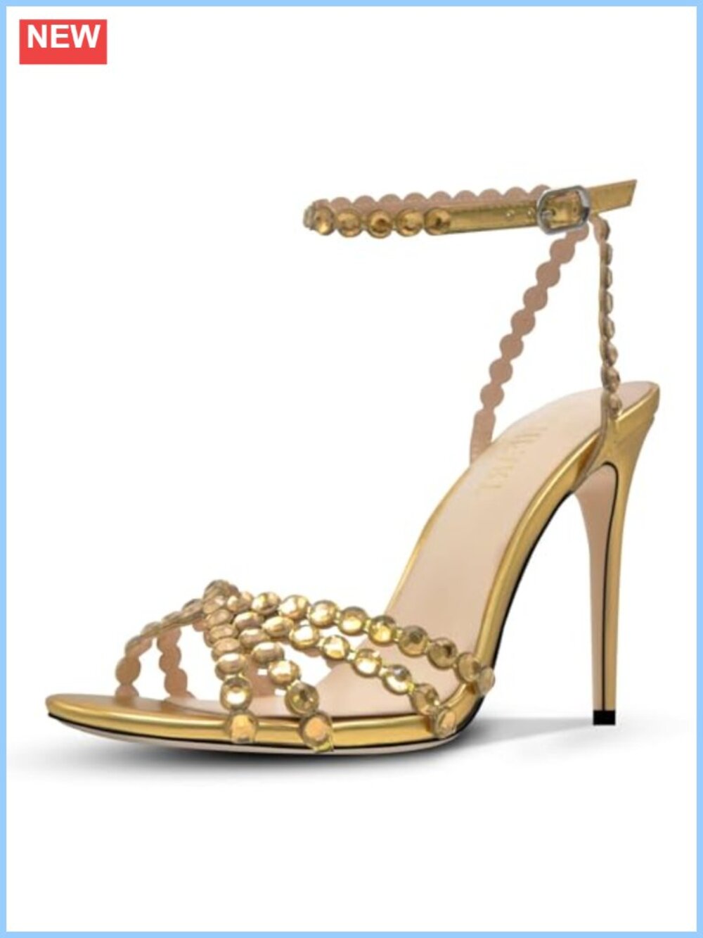 Women's Rhinestone Strappy Stiletto Heeled Sandals Buckle Round Toe Party Pumps